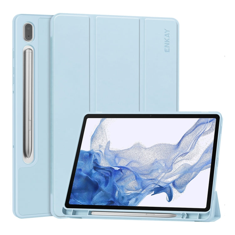 ENKAY Tri-fold Custer Custodia Smart con fondo in TPU in pelle con slot per penna, For Samsung Galaxy Tab S9
