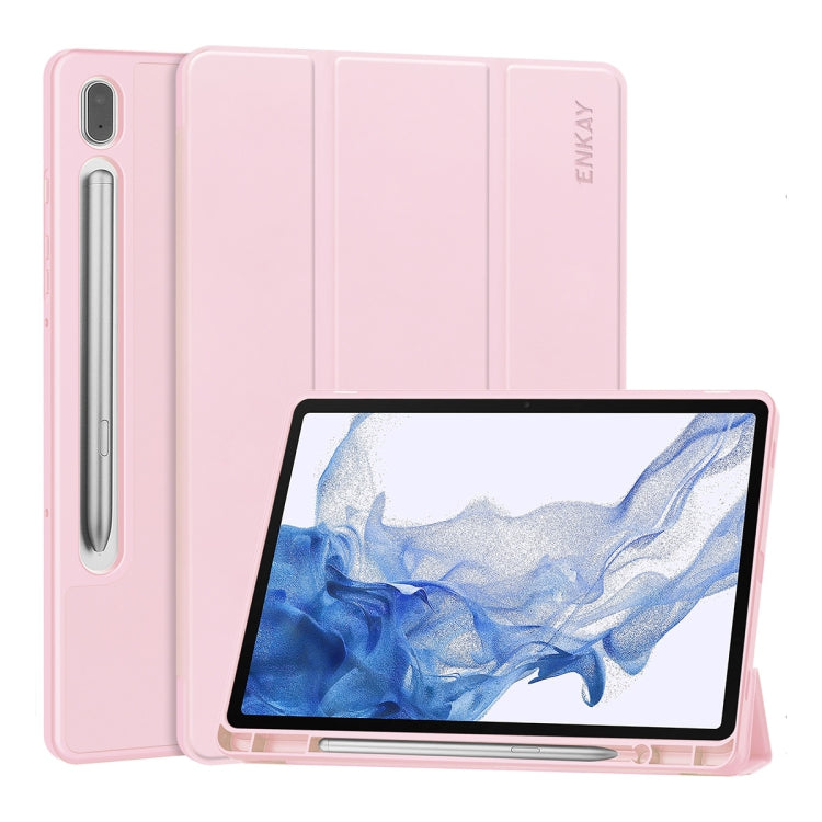 ENKAY Tri-fold Custer Custodia Smart con fondo in TPU in pelle con slot per penna, For Samsung Galaxy Tab S9