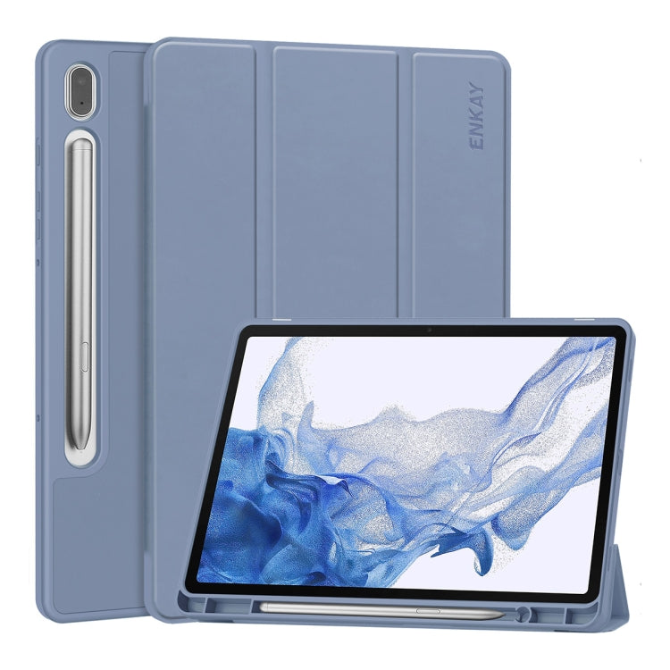 ENKAY Tri-fold Custer Custodia Smart con fondo in TPU in pelle con slot per penna, For Samsung Galaxy Tab S9