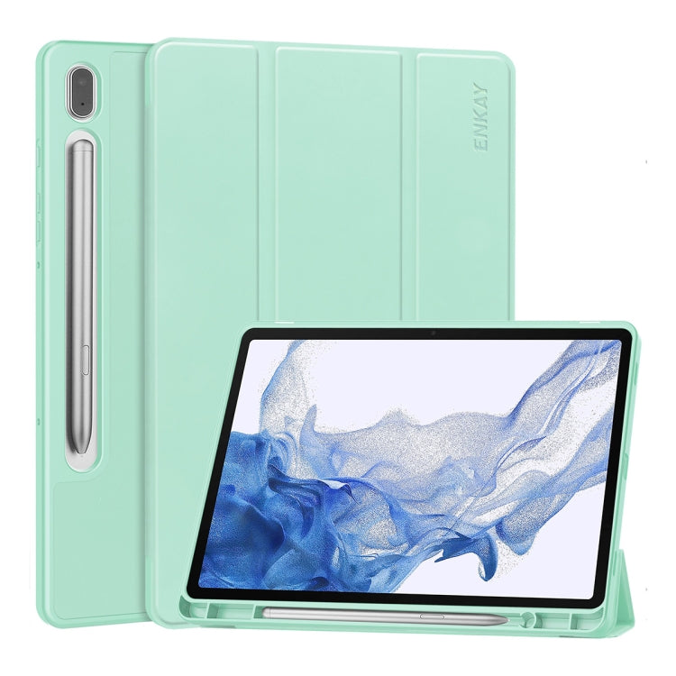 ENKAY Tri-fold Custer Custodia Smart con fondo in TPU in pelle con slot per penna, For Samsung Galaxy Tab S9