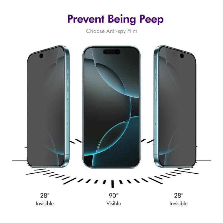 ENKAY ENKAY Hat-Prince Pellicola a schermo intero in vetro temperato anti-sbirciatina da 28 gradi, For iPhone 17 Pro Max, For iPhone 17 Pro, For iPhone 17, For iPhone Air, For iPhone 16 Pro Max, For iPhone 16 Pro, For iPhone 16 Plus, For iPhone 16     ...