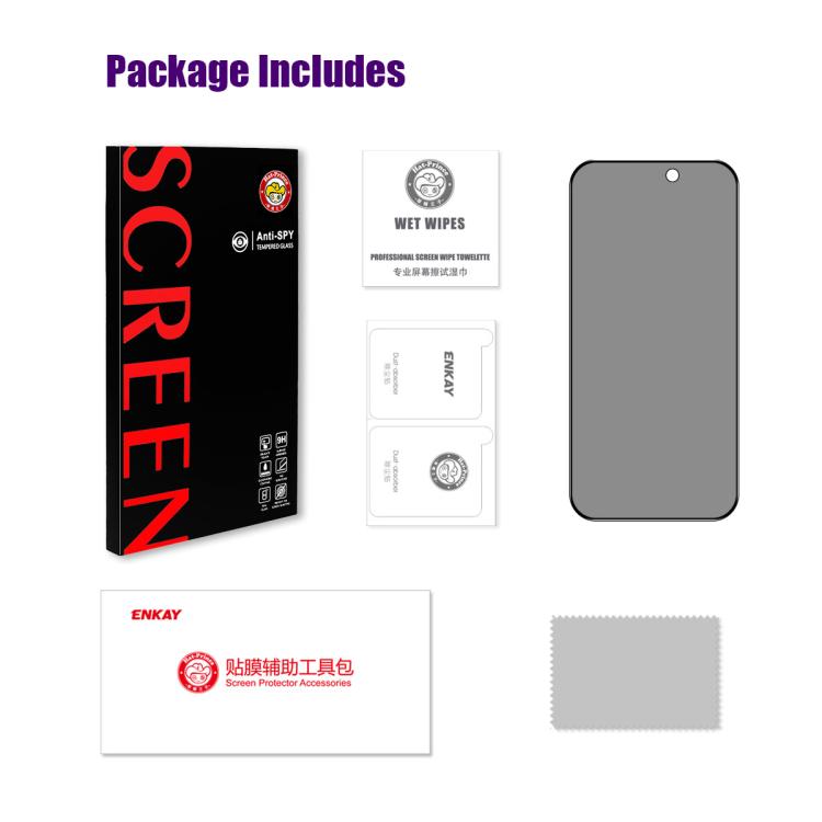 ENKAY ENKAY Hat-Prince Pellicola a schermo intero in vetro temperato anti-sbirciatina da 28 gradi, For iPhone 17 Pro Max, For iPhone 17 Pro, For iPhone 17, For iPhone Air, For iPhone 16 Pro Max, For iPhone 16 Pro, For iPhone 16 Plus, For iPhone 16     ...