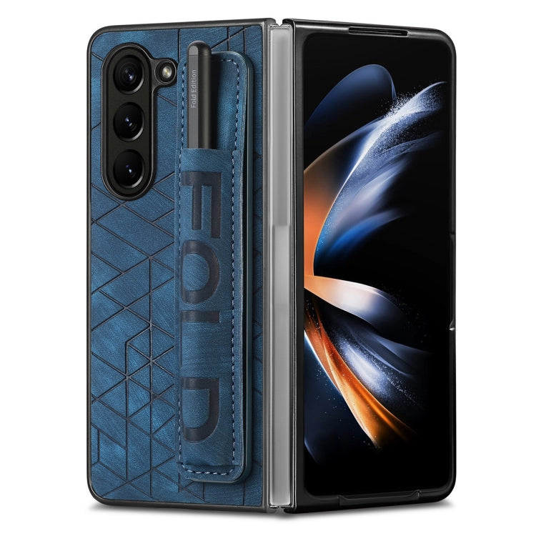 JUNSUNMAY Custodia per telefono pieghevole in pelle con motivo retrò in pelle per PC con slot per penna, For Samsung Galaxy Z Fold6, For Samsung Galaxy Z Fold5