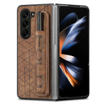 JUNSUNMAY Custodia per telefono pieghevole in pelle con motivo retrò in pelle per PC con slot per penna, For Samsung Galaxy Z Fold6, For Samsung Galaxy Z Fold5