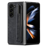JUNSUNMAY Custodia per telefono pieghevole in pelle con motivo retrò in pelle per PC con slot per penna, For Samsung Galaxy Z Fold6, For Samsung Galaxy Z Fold5