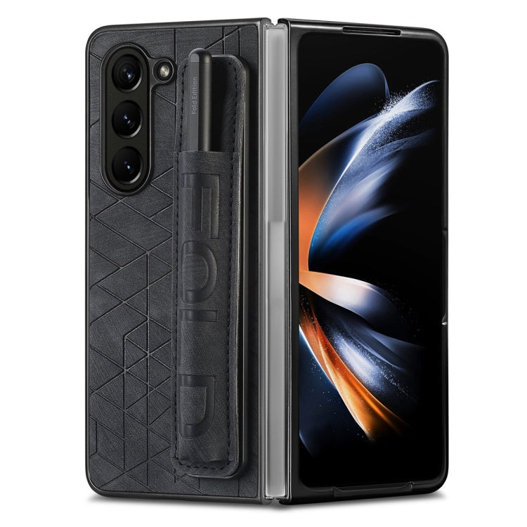 JUNSUNMAY Custodia per telefono pieghevole in pelle con motivo retrò in pelle per PC con slot per penna, For Samsung Galaxy Z Fold6, For Samsung Galaxy Z Fold5