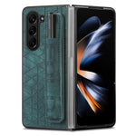 JUNSUNMAY Custodia per telefono pieghevole in pelle con motivo retrò in pelle per PC con slot per penna, For Samsung Galaxy Z Fold6, For Samsung Galaxy Z Fold5