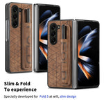 JUNSUNMAY Custodia per telefono pieghevole in pelle con motivo retrò in pelle per PC con slot per penna, For Samsung Galaxy Z Fold6, For Samsung Galaxy Z Fold5
