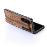 JUNSUNMAY Custodia per telefono pieghevole in pelle con motivo retrò in pelle per PC con slot per penna, For Samsung Galaxy Z Fold6, For Samsung Galaxy Z Fold5