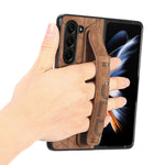 JUNSUNMAY Custodia per telefono pieghevole in pelle con motivo retrò in pelle per PC con slot per penna, For Samsung Galaxy Z Fold6, For Samsung Galaxy Z Fold5