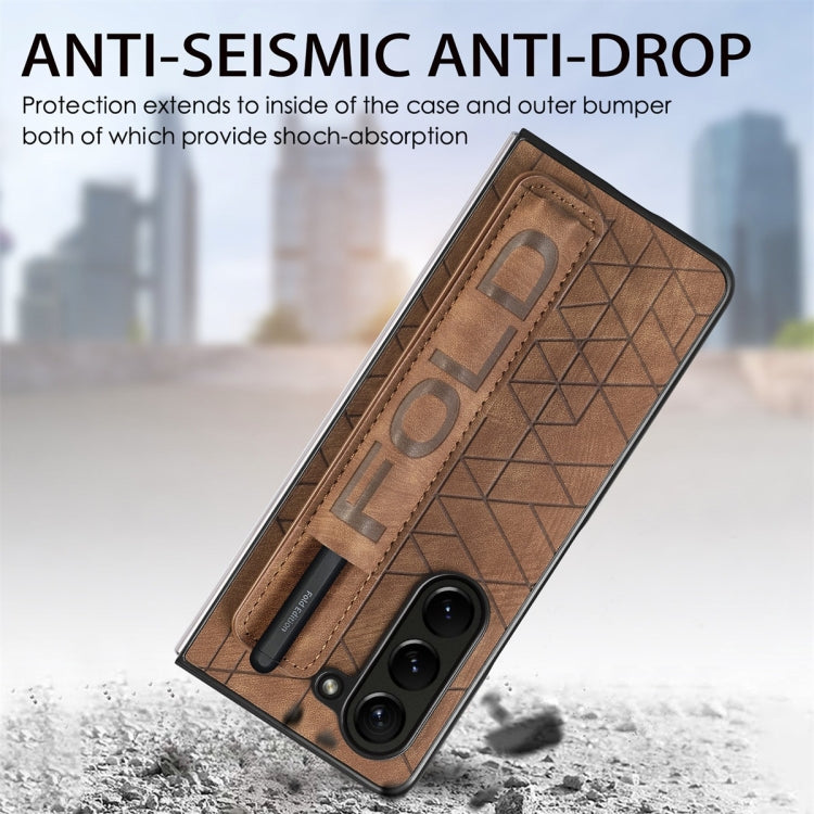 JUNSUNMAY Custodia per telefono pieghevole in pelle con motivo retrò in pelle per PC con slot per penna, For Samsung Galaxy Z Fold6, For Samsung Galaxy Z Fold5