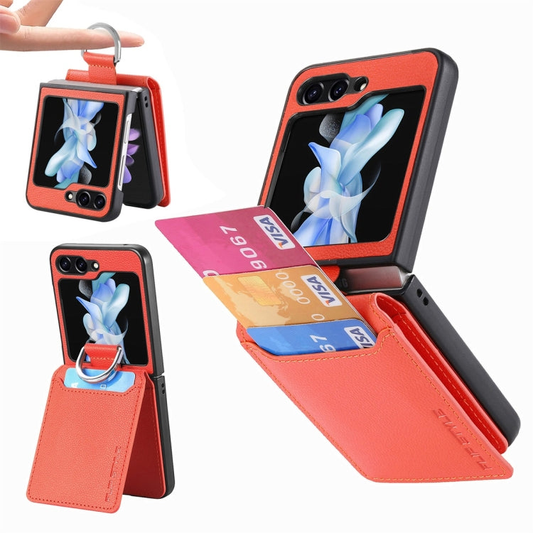 JUNSUN MAY Custodia per telefono pieghevole in pelle con motivo litchi in pelle con slot per penna, For Samsung Galaxy Z Flip6 / Flip7 FE, For Samsung Galaxy Z Flip5