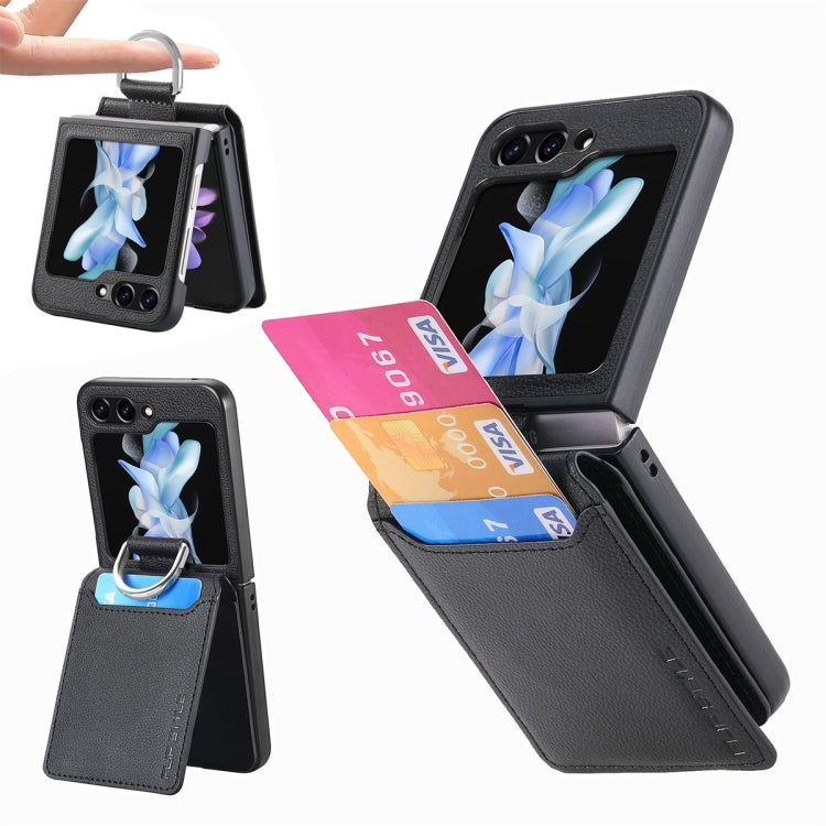 JUNSUN MAY Custodia per telefono pieghevole in pelle con motivo litchi in pelle con slot per penna, For Samsung Galaxy Z Flip6 / Flip7 FE, For Samsung Galaxy Z Flip5