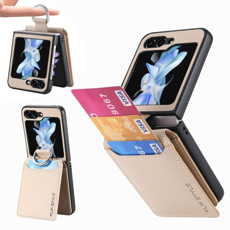 JUNSUN MAY Custodia per telefono pieghevole in pelle con motivo litchi in pelle con slot per penna, For Samsung Galaxy Z Flip6 / Flip7 FE, For Samsung Galaxy Z Flip5