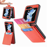 JUNSUN MAY Custodia per telefono pieghevole in pelle con motivo litchi in pelle con slot per penna, For Samsung Galaxy Z Flip6 / Flip7 FE, For Samsung Galaxy Z Flip5