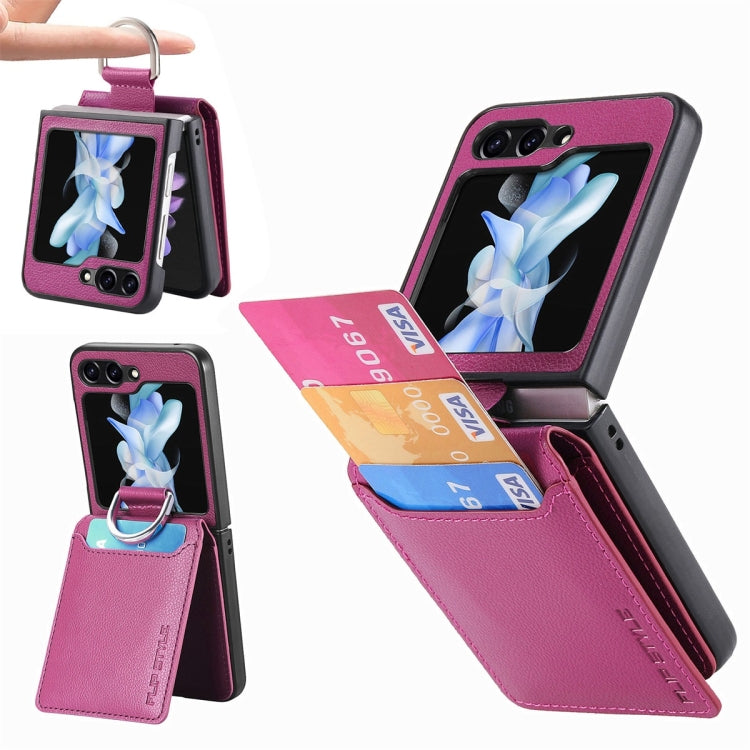 JUNSUN MAY Custodia per telefono pieghevole in pelle con motivo litchi in pelle con slot per penna, For Samsung Galaxy Z Flip6 / Flip7 FE, For Samsung Galaxy Z Flip5