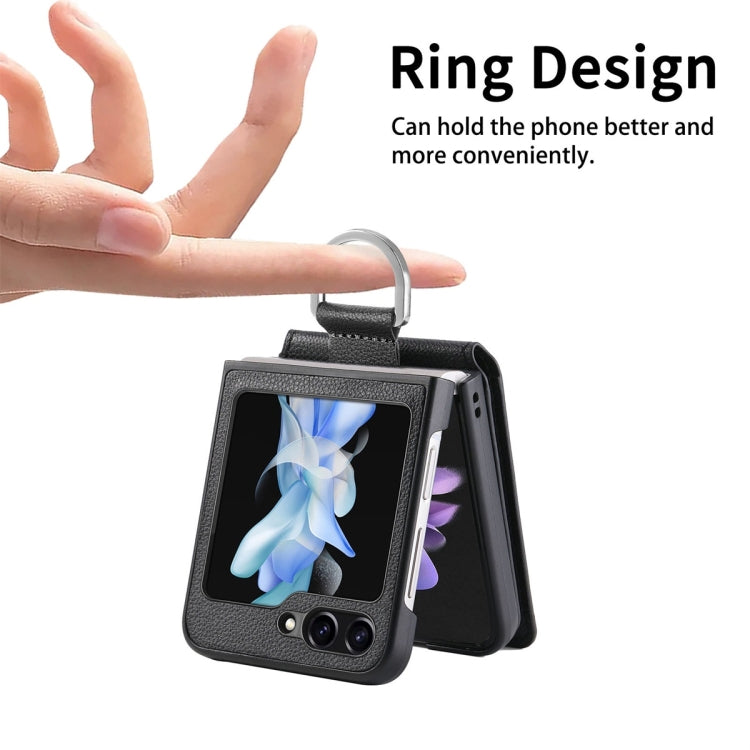 JUNSUN MAY Custodia per telefono pieghevole in pelle con motivo litchi in pelle con slot per penna, For Samsung Galaxy Z Flip6 / Flip7 FE, For Samsung Galaxy Z Flip5