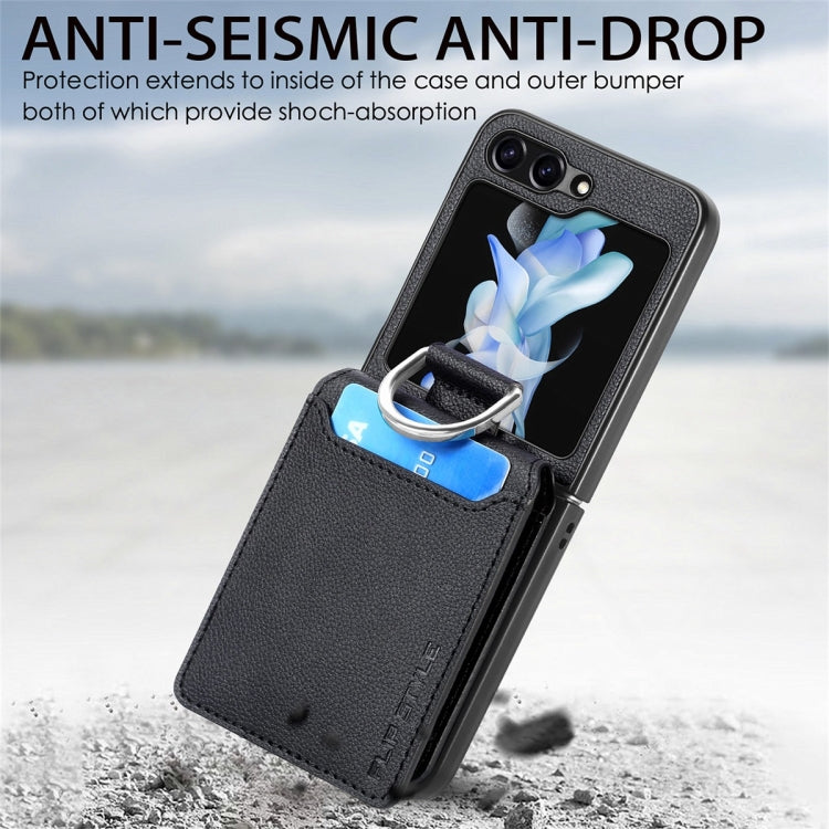 JUNSUN MAY Custodia per telefono pieghevole in pelle con motivo litchi in pelle con slot per penna, For Samsung Galaxy Z Flip6 / Flip7 FE, For Samsung Galaxy Z Flip5
