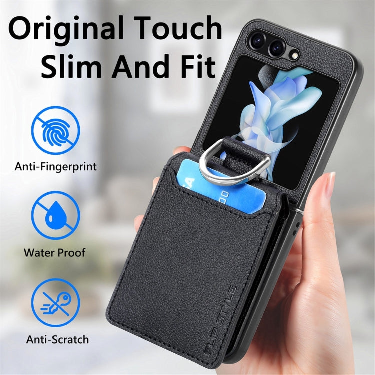 JUNSUN MAY Custodia per telefono pieghevole in pelle con motivo litchi in pelle con slot per penna, For Samsung Galaxy Z Flip6 / Flip7 FE, For Samsung Galaxy Z Flip5