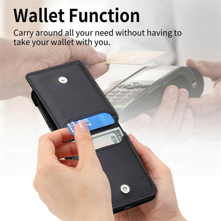 JUNSUN MAY Custodia per telefono pieghevole in pelle con motivo litchi in pelle con slot per penna, For Samsung Galaxy Z Flip6 / Flip7 FE, For Samsung Galaxy Z Flip5