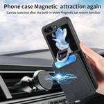 JUNSUN MAY Custodia per telefono pieghevole in pelle con motivo litchi in pelle con slot per penna, For Samsung Galaxy Z Flip6 / Flip7 FE, For Samsung Galaxy Z Flip5