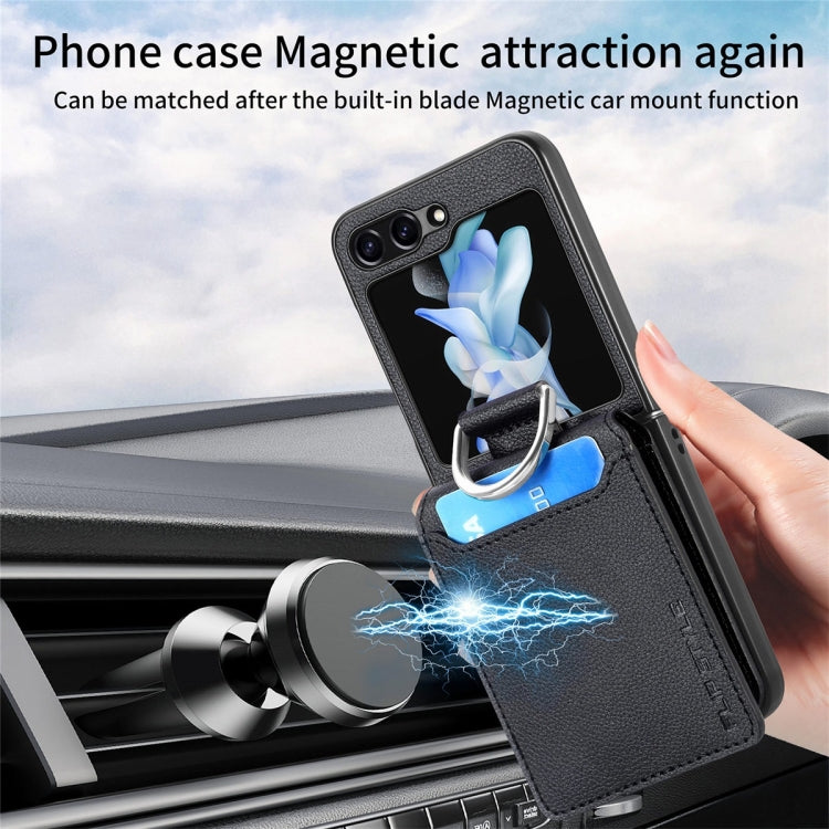 JUNSUN MAY Custodia per telefono pieghevole in pelle con motivo litchi in pelle con slot per penna, For Samsung Galaxy Z Flip6 / Flip7 FE, For Samsung Galaxy Z Flip5