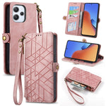 Portafoglio con cerniera geometrica Portafoglio in pelle con fibbia laterale, For Xiaomi Redmi 12, For Xiaomi Redmi Note 12S, For Xiaomi Redmi Note 12 4G, For Redmi Note 12 Turbo