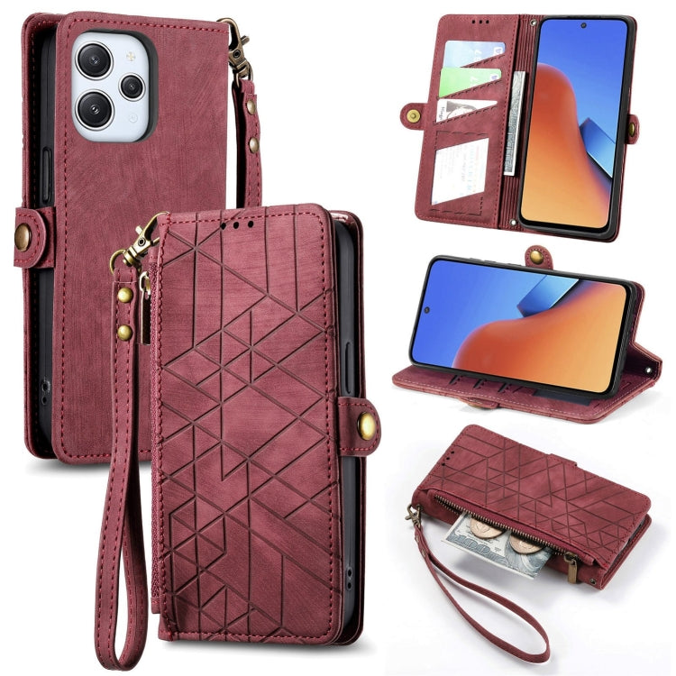 Portafoglio con cerniera geometrica Portafoglio in pelle con fibbia laterale, For Xiaomi Redmi 12, For Xiaomi Redmi Note 12S, For Xiaomi Redmi Note 12 4G, For Redmi Note 12 Turbo