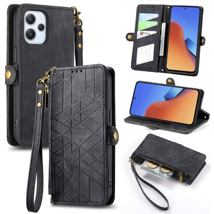 Portafoglio con cerniera geometrica Portafoglio in pelle con fibbia laterale, For Xiaomi Redmi 12, For Xiaomi Redmi Note 12S, For Xiaomi Redmi Note 12 4G, For Redmi Note 12 Turbo