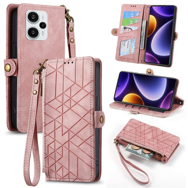 Portafoglio con cerniera geometrica Portafoglio in pelle con fibbia laterale, For Xiaomi Redmi 12, For Xiaomi Redmi Note 12S, For Xiaomi Redmi Note 12 4G, For Redmi Note 12 Turbo