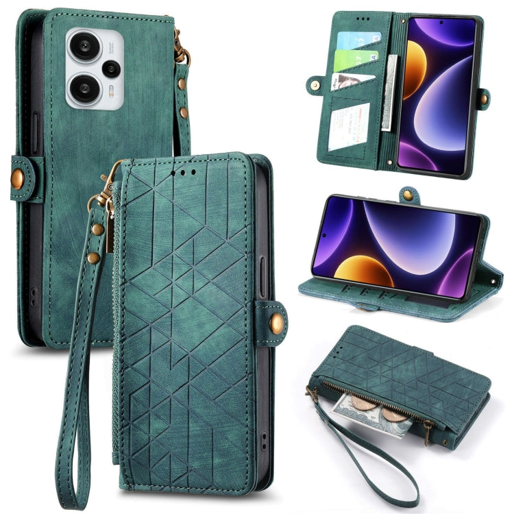 Portafoglio con cerniera geometrica Portafoglio in pelle con fibbia laterale, For Xiaomi Redmi 12, For Xiaomi Redmi Note 12S, For Xiaomi Redmi Note 12 4G, For Redmi Note 12 Turbo