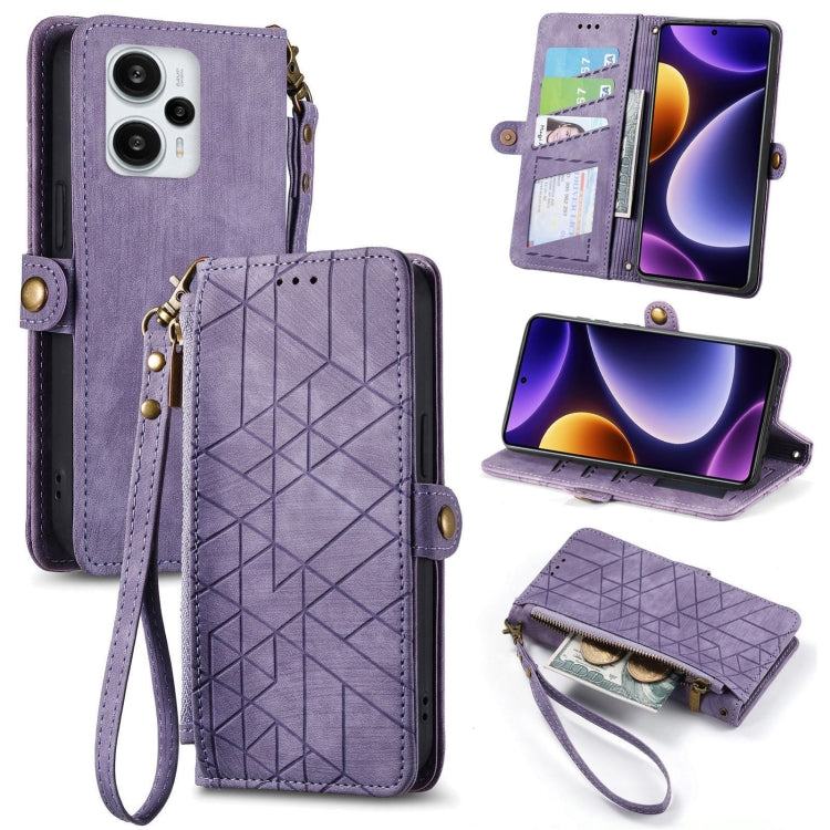 Portafoglio con cerniera geometrica Portafoglio in pelle con fibbia laterale, For Xiaomi Redmi 12, For Xiaomi Redmi Note 12S, For Xiaomi Redmi Note 12 4G, For Redmi Note 12 Turbo