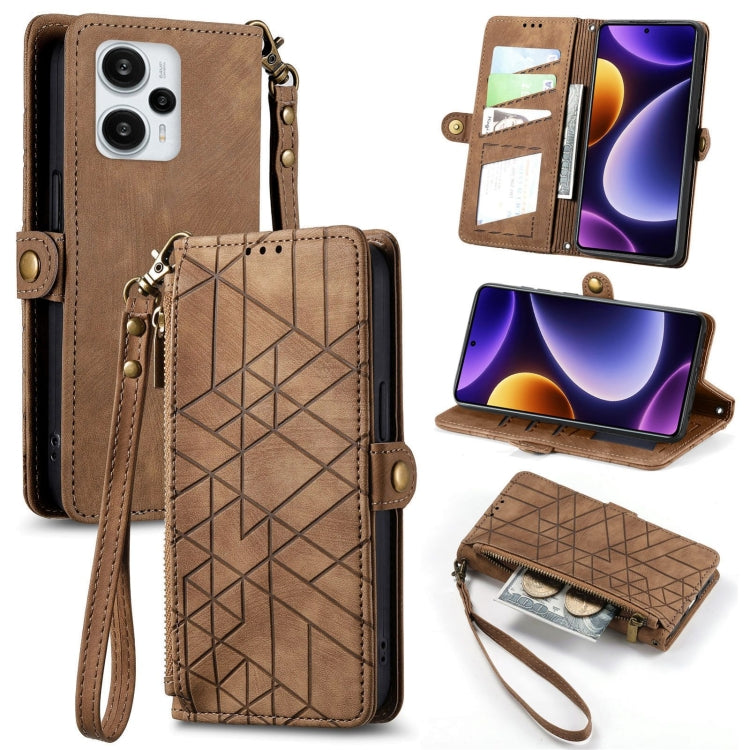 Portafoglio con cerniera geometrica Portafoglio in pelle con fibbia laterale, For Xiaomi Redmi 12, For Xiaomi Redmi Note 12S, For Xiaomi Redmi Note 12 4G, For Redmi Note 12 Turbo