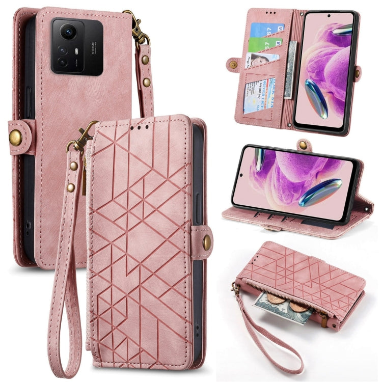 Portafoglio con cerniera geometrica Portafoglio in pelle con fibbia laterale, For Xiaomi Redmi 12, For Xiaomi Redmi Note 12S, For Xiaomi Redmi Note 12 4G, For Redmi Note 12 Turbo