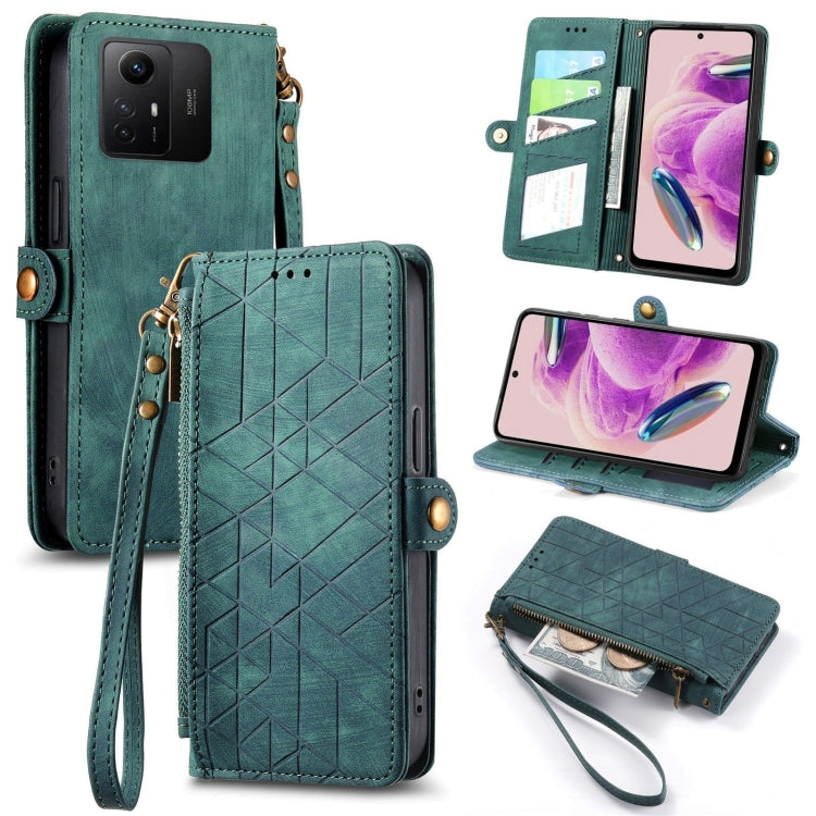 Portafoglio con cerniera geometrica Portafoglio in pelle con fibbia laterale, For Xiaomi Redmi 12, For Xiaomi Redmi Note 12S, For Xiaomi Redmi Note 12 4G, For Redmi Note 12 Turbo