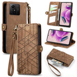 Portafoglio con cerniera geometrica Portafoglio in pelle con fibbia laterale, For Xiaomi Redmi 12, For Xiaomi Redmi Note 12S, For Xiaomi Redmi Note 12 4G, For Redmi Note 12 Turbo