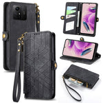 Portafoglio con cerniera geometrica Portafoglio in pelle con fibbia laterale, For Xiaomi Redmi 12, For Xiaomi Redmi Note 12S, For Xiaomi Redmi Note 12 4G, For Redmi Note 12 Turbo