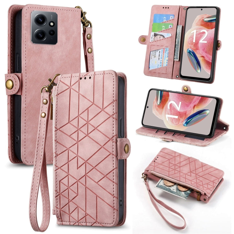 Portafoglio con cerniera geometrica Portafoglio in pelle con fibbia laterale, For Xiaomi Redmi 12, For Xiaomi Redmi Note 12S, For Xiaomi Redmi Note 12 4G, For Redmi Note 12 Turbo