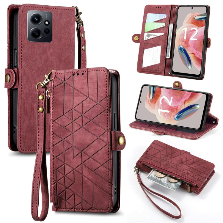 Portafoglio con cerniera geometrica Portafoglio in pelle con fibbia laterale, For Xiaomi Redmi 12, For Xiaomi Redmi Note 12S, For Xiaomi Redmi Note 12 4G, For Redmi Note 12 Turbo