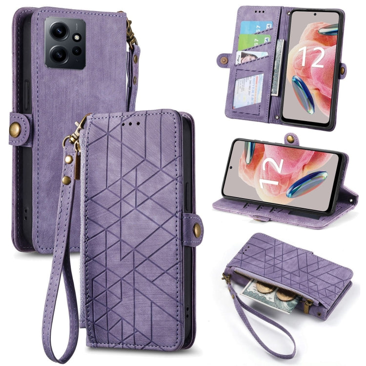 Portafoglio con cerniera geometrica Portafoglio in pelle con fibbia laterale, For Xiaomi Redmi 12, For Xiaomi Redmi Note 12S, For Xiaomi Redmi Note 12 4G, For Redmi Note 12 Turbo