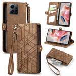Portafoglio con cerniera geometrica Portafoglio in pelle con fibbia laterale, For Xiaomi Redmi 12, For Xiaomi Redmi Note 12S, For Xiaomi Redmi Note 12 4G, For Redmi Note 12 Turbo
