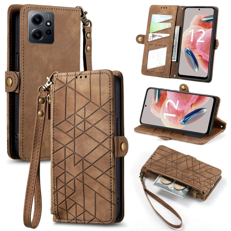 Portafoglio con cerniera geometrica Portafoglio in pelle con fibbia laterale, For Xiaomi Redmi 12, For Xiaomi Redmi Note 12S, For Xiaomi Redmi Note 12 4G, For Redmi Note 12 Turbo
