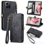 Portafoglio con cerniera geometrica Portafoglio in pelle con fibbia laterale, For Xiaomi Redmi 12, For Xiaomi Redmi Note 12S, For Xiaomi Redmi Note 12 4G, For Redmi Note 12 Turbo