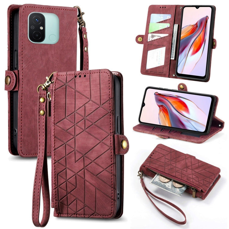 Portafoglio con cerniera geometrica Portafoglio in pelle con fibbia laterale, For Xiaomi Redmi Note 12 5G, For Xiaomi Redmi 12C, For Xiaomi Redmi A1, For Xiaomi Redmi Note 11T Pro