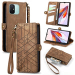 Portafoglio con cerniera geometrica Portafoglio in pelle con fibbia laterale, For Xiaomi Redmi Note 12 5G, For Xiaomi Redmi 12C, For Xiaomi Redmi A1, For Xiaomi Redmi Note 11T Pro