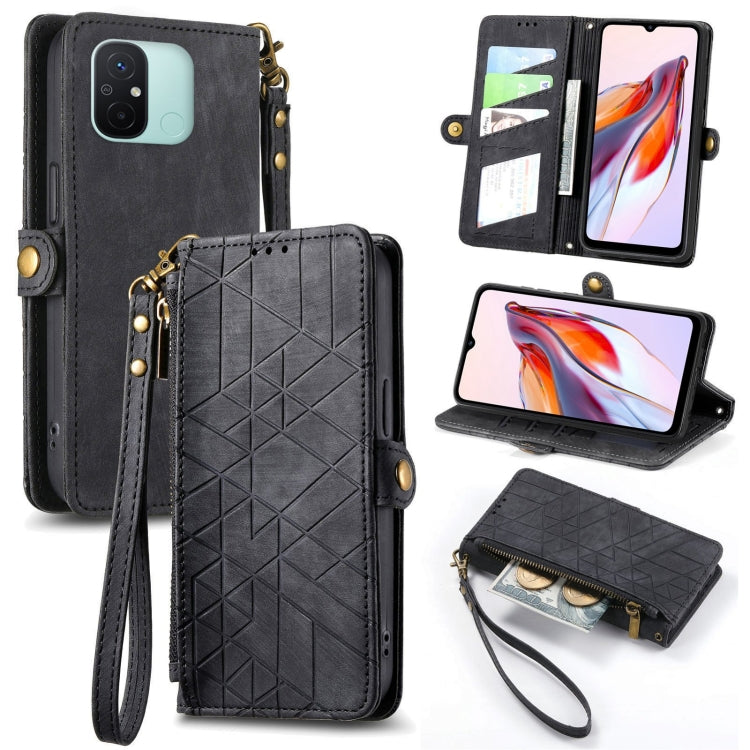 Portafoglio con cerniera geometrica Portafoglio in pelle con fibbia laterale, For Xiaomi Redmi Note 12 5G, For Xiaomi Redmi 12C, For Xiaomi Redmi A1, For Xiaomi Redmi Note 11T Pro