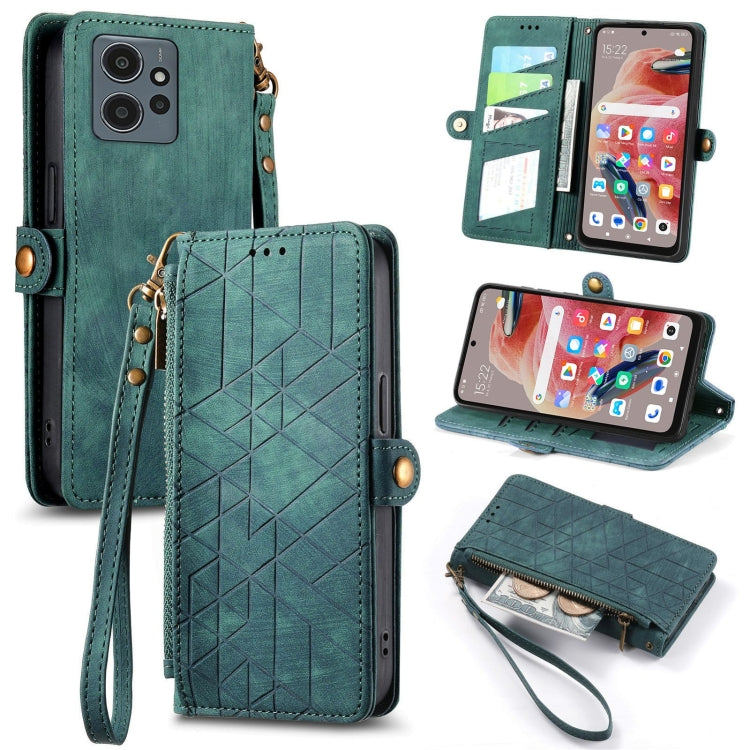 Portafoglio con cerniera geometrica Portafoglio in pelle con fibbia laterale, For Xiaomi Redmi Note 12 5G, For Xiaomi Redmi 12C, For Xiaomi Redmi A1, For Xiaomi Redmi Note 11T Pro