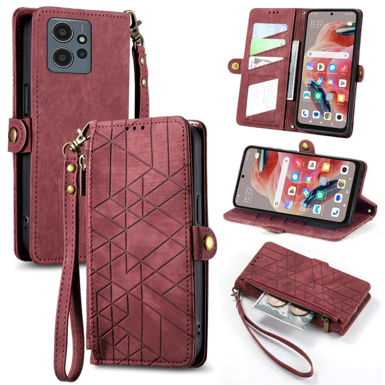 Portafoglio con cerniera geometrica Portafoglio in pelle con fibbia laterale, For Xiaomi Redmi Note 12 5G, For Xiaomi Redmi 12C, For Xiaomi Redmi A1, For Xiaomi Redmi Note 11T Pro