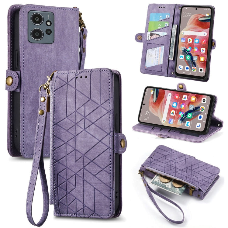 Portafoglio con cerniera geometrica Portafoglio in pelle con fibbia laterale, For Xiaomi Redmi Note 12 5G, For Xiaomi Redmi 12C, For Xiaomi Redmi A1, For Xiaomi Redmi Note 11T Pro
