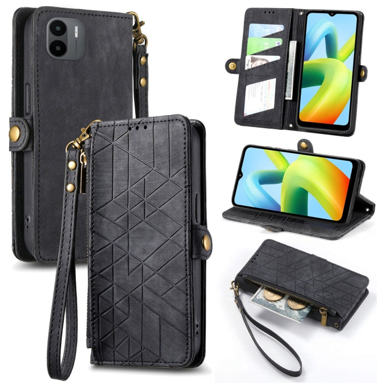 Portafoglio con cerniera geometrica Portafoglio in pelle con fibbia laterale, For Xiaomi Redmi Note 12 5G, For Xiaomi Redmi 12C, For Xiaomi Redmi A1, For Xiaomi Redmi Note 11T Pro